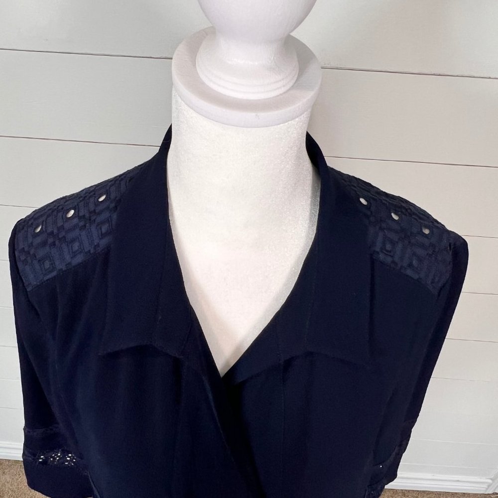Karl Lagerfeld Eyelet Embellished Navy Blue Midi Sheath Dress Size M - Picture 2 of 12